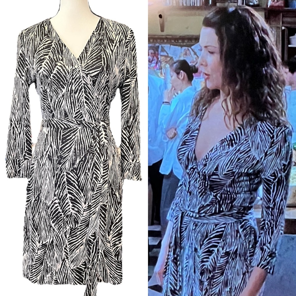 Vintage Silk Banana Leaf Print Wrap Dress ASO Lorelai Gilmore Girls
